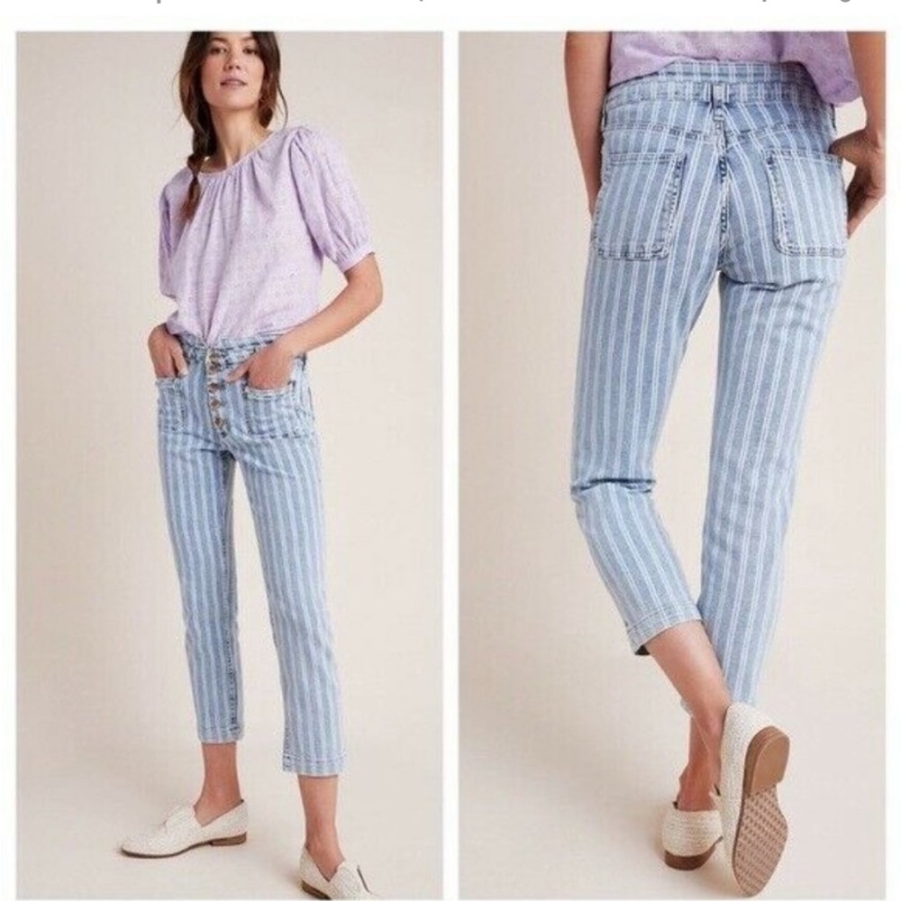 Pilcro and the Letterpress Ankle Jean Pants Strip with exposed button high waist